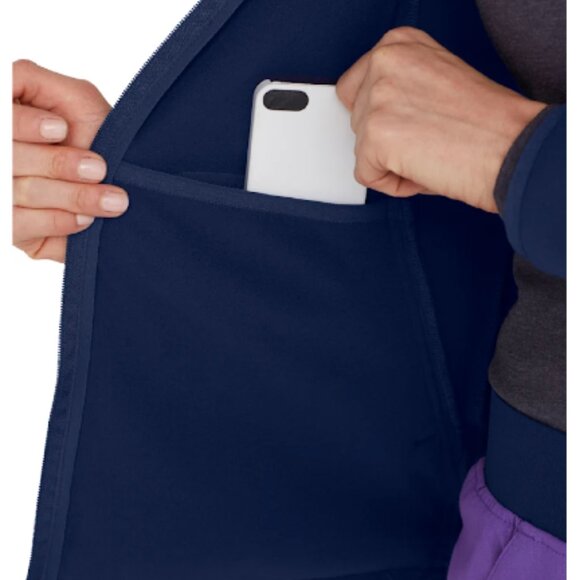 WonderWink Scrub Jacket 4-Pocket Fleece Warm Up Modern Fit, Black - Picture 2 of 7